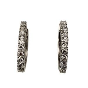 14 Karat White Gold Diamond Hoop Earrings #21944